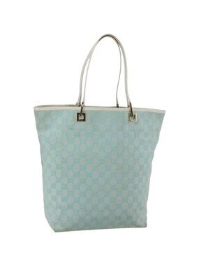 GUCCI GG Canvas Tote Bag Light Blue Gold 002 1098 3444
